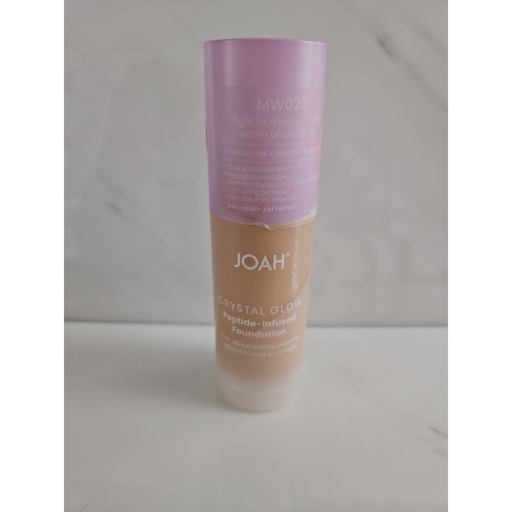 JOAH Crystal Glow Foundation Medium Warm MW020 Peptide Hyaluronic 1.01oz New